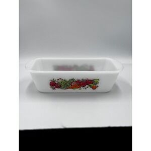 Vintage Glasbake Vegetable Pattern Loaf Pan Milk glass 1.5 Quart Made In USA